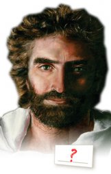 Jesús con placa de identificación y signo de interrogación