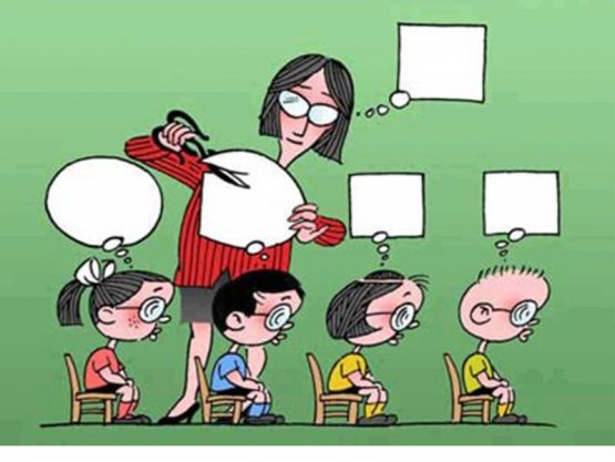 Lehrerin stutzt Denkblasen ihrer Schüler zurecht