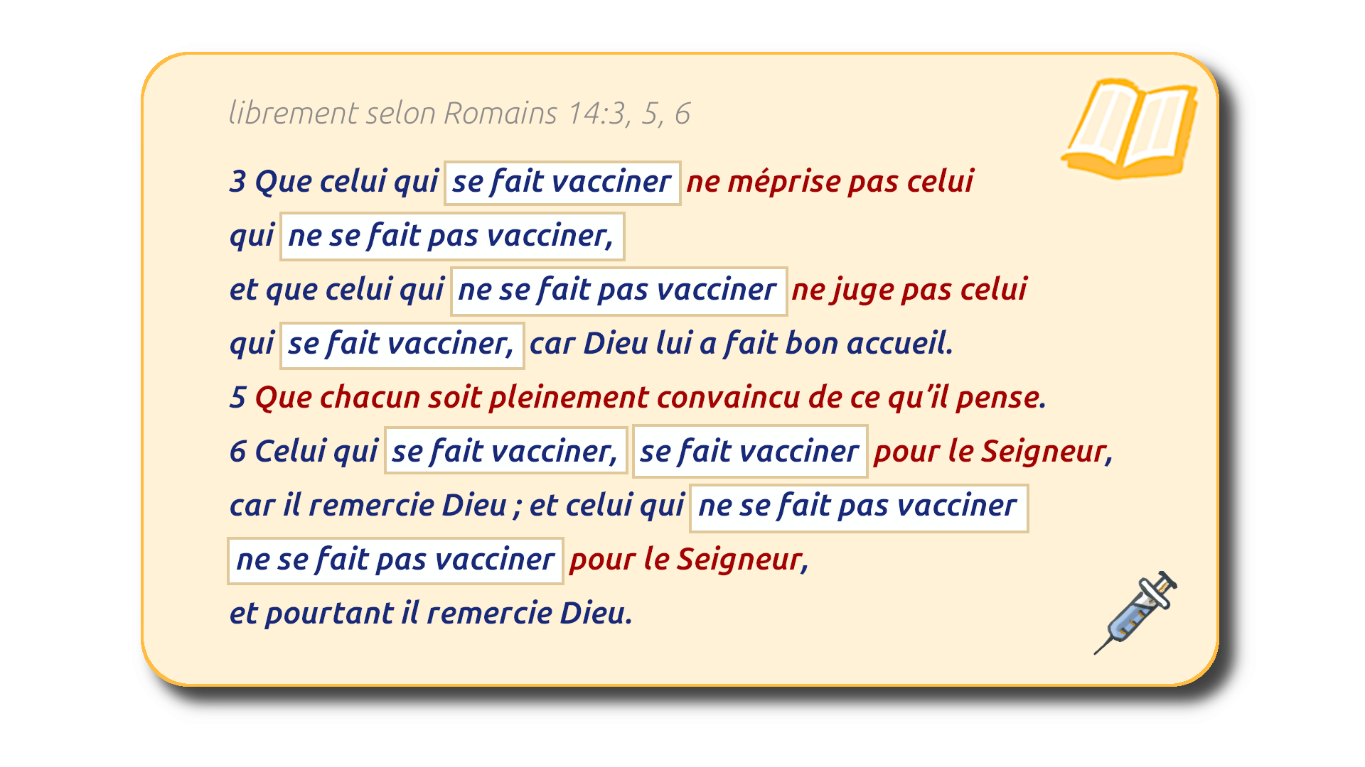 Texte biblique avec « vaccination » insérée